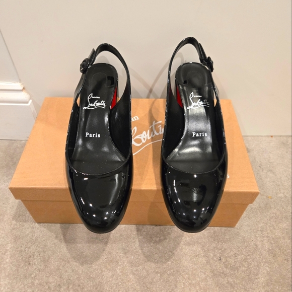 $890 CHRISTIAN LOUBOUTIN So Jane Patent Red Sole 55 Slingback Pumps 39.5 US 9 - Picture 8 of 10